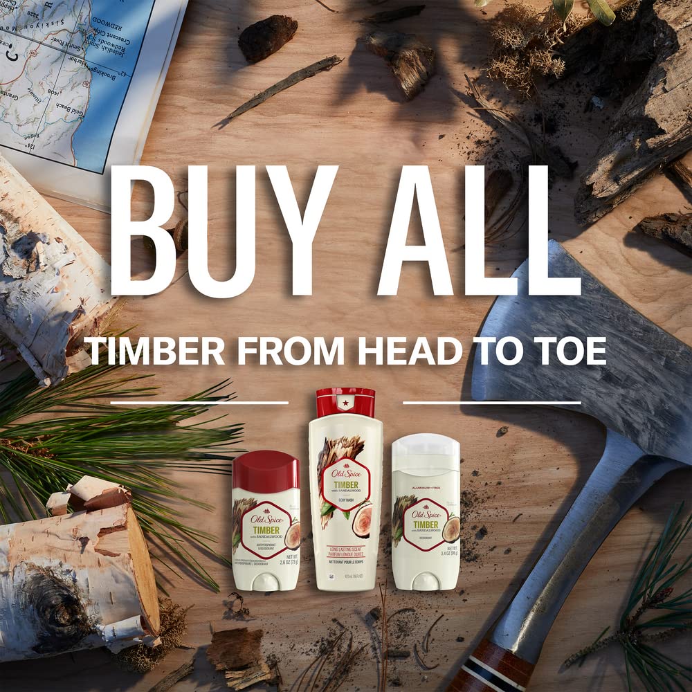 Old Spice Men's Deodorant Aluminum-Free Timber with Sandalwood, 3.0oz Pack of 3 with Travel-Size Swagger Body Wash - Image 4